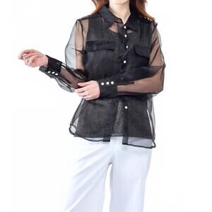 NEW INSIGHT sheer organza solid blouse in black
